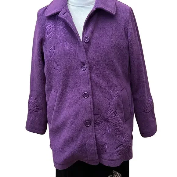 Susan Graver Purple Fleece Jacket. L - Picture 2 of 5